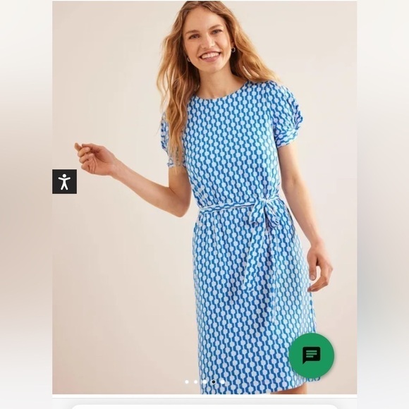 NWT Boden Knot Detail Jersey Mini Dress in Moroccan blue, Geo Azure - Picture 1 of 11